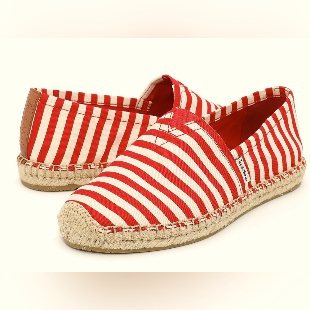 NWT JOY&MARIO Handmade Women’s Slip-On Espadrille Red Stripe Loafers Flats sz 8